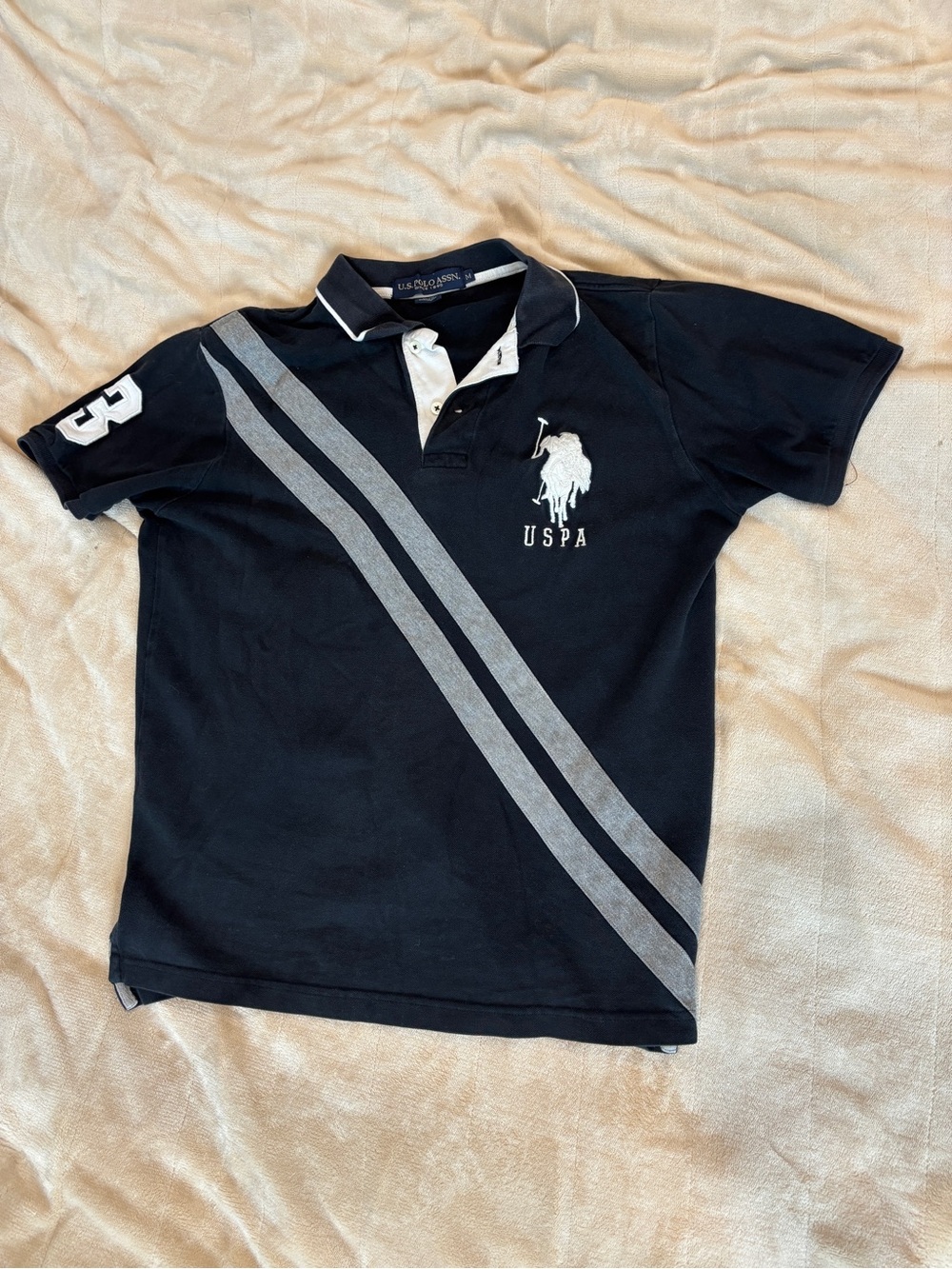 U.S. Polo Assn. Big Pony Men's Black Polo Shirt with Gray Stripes